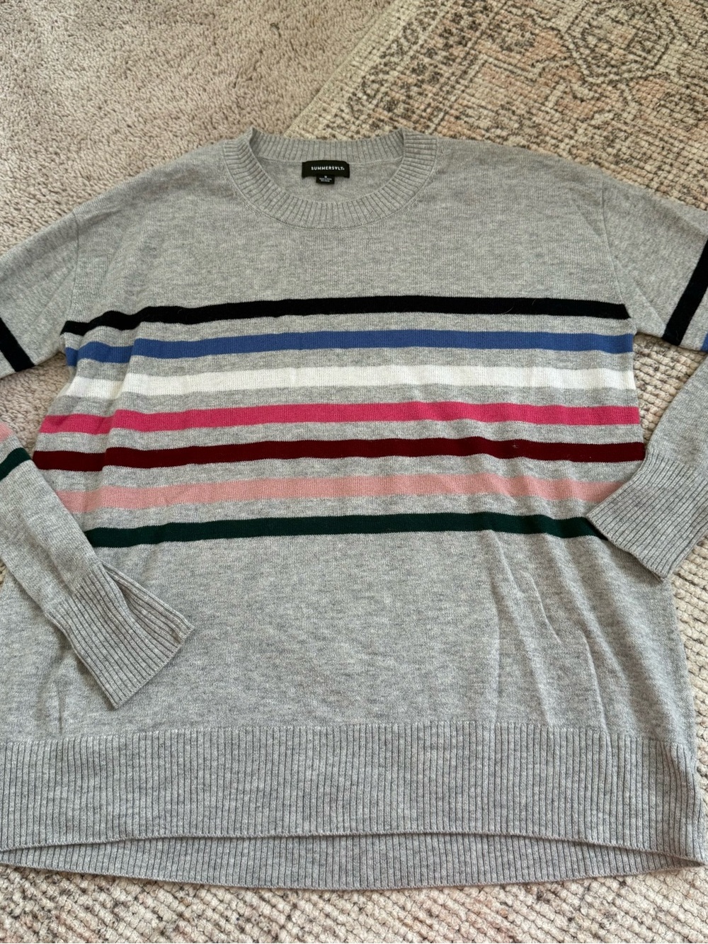 Summersalt Cashmere Crewneck Sweater M grey Multi-Color Stripes new